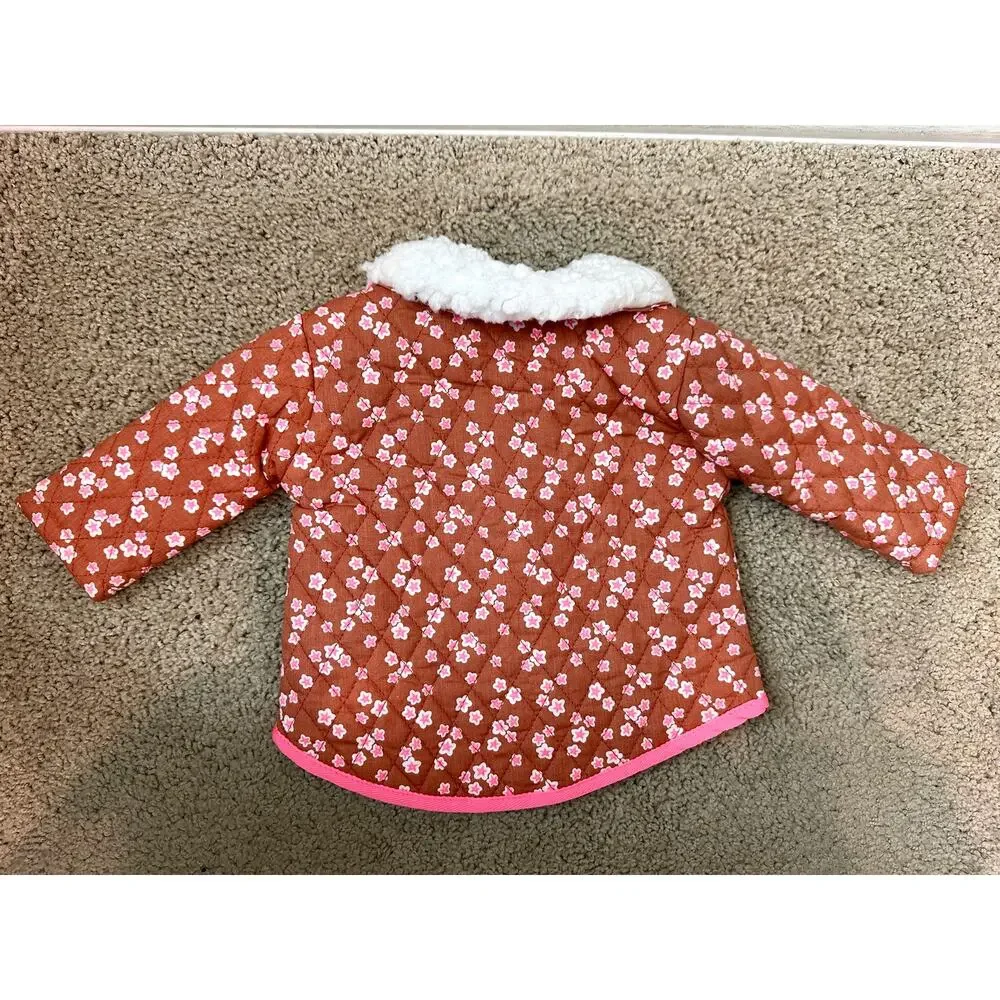 NICOLE MILLER Baby Girl 0-3M Floral Quilted Sherpa Collar Cottagecore Jacket